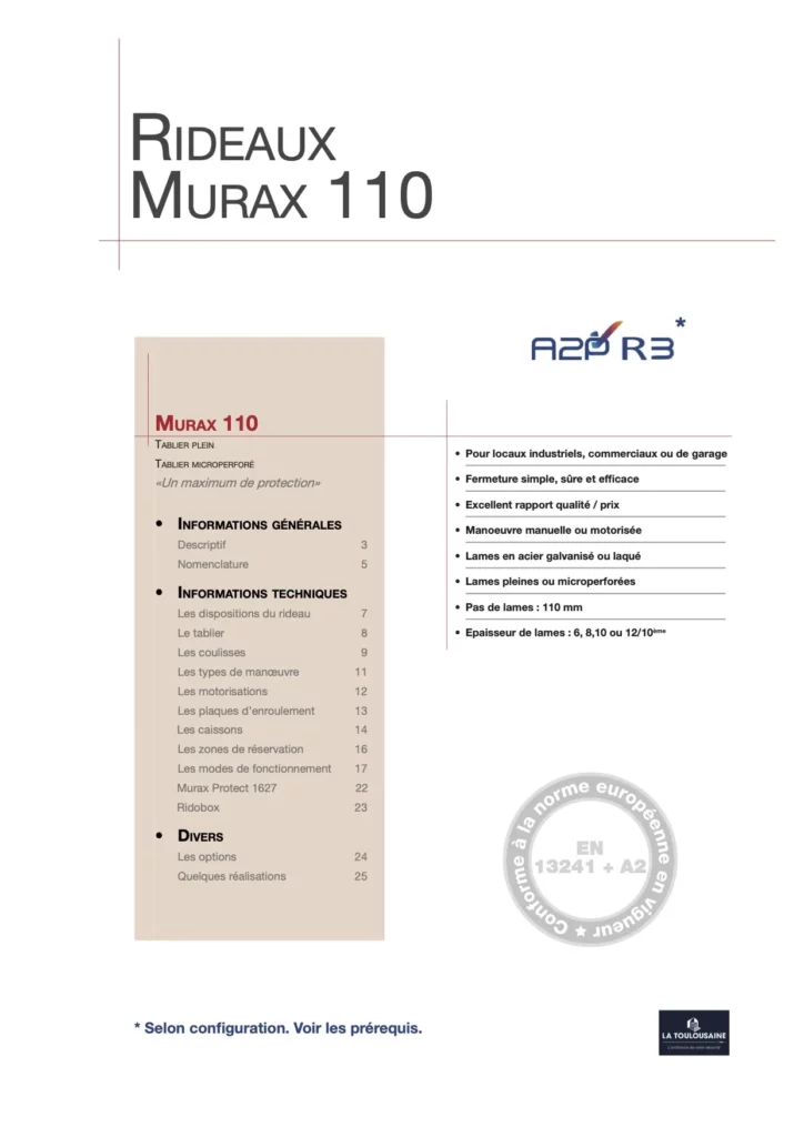 Catalogue La Toulousaine Murax 110 Catalogue La Toulousaine – rideaux métalliques Murax 110.