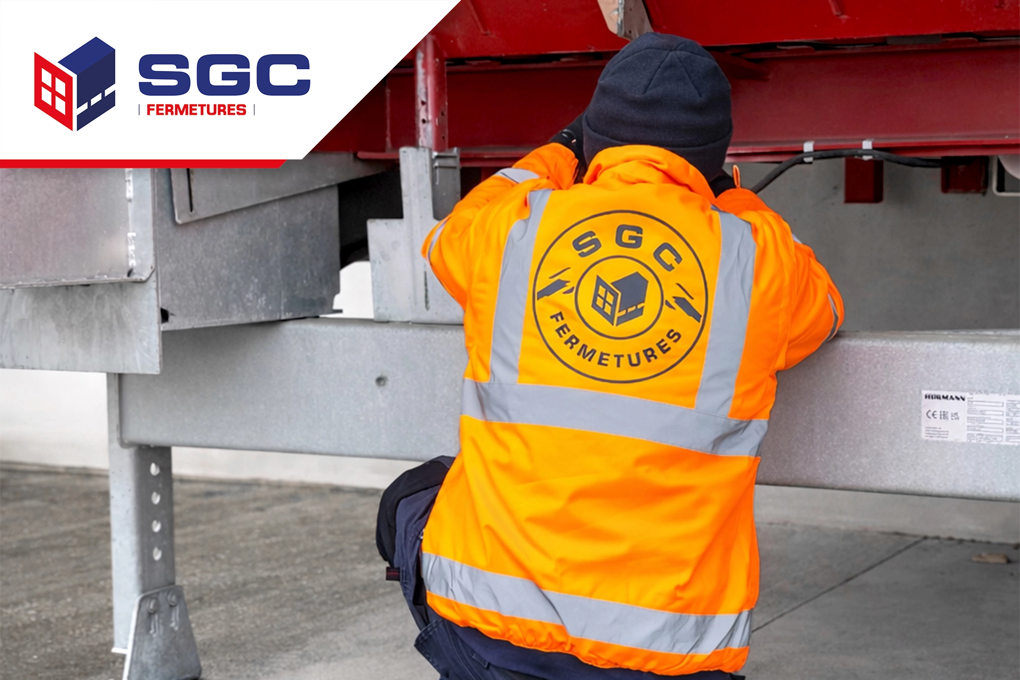 Maintenance d’équipements motorisés de fermetures industrielles Technicien SGC Fermetures réalisant la maintenance d’un équipement motorisé de fermeture industrielle