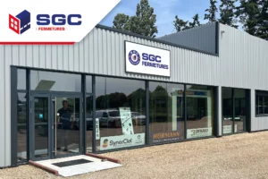 Technicien SGC Fermetures intervenant sur un chantier pendant un épisode de canicule avec des mesures de prévention adaptées.