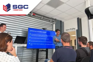 Réunion d'équipe sur l'organisation d'entreprise chez SGC Fermetures avec Jérôme Korenfeld